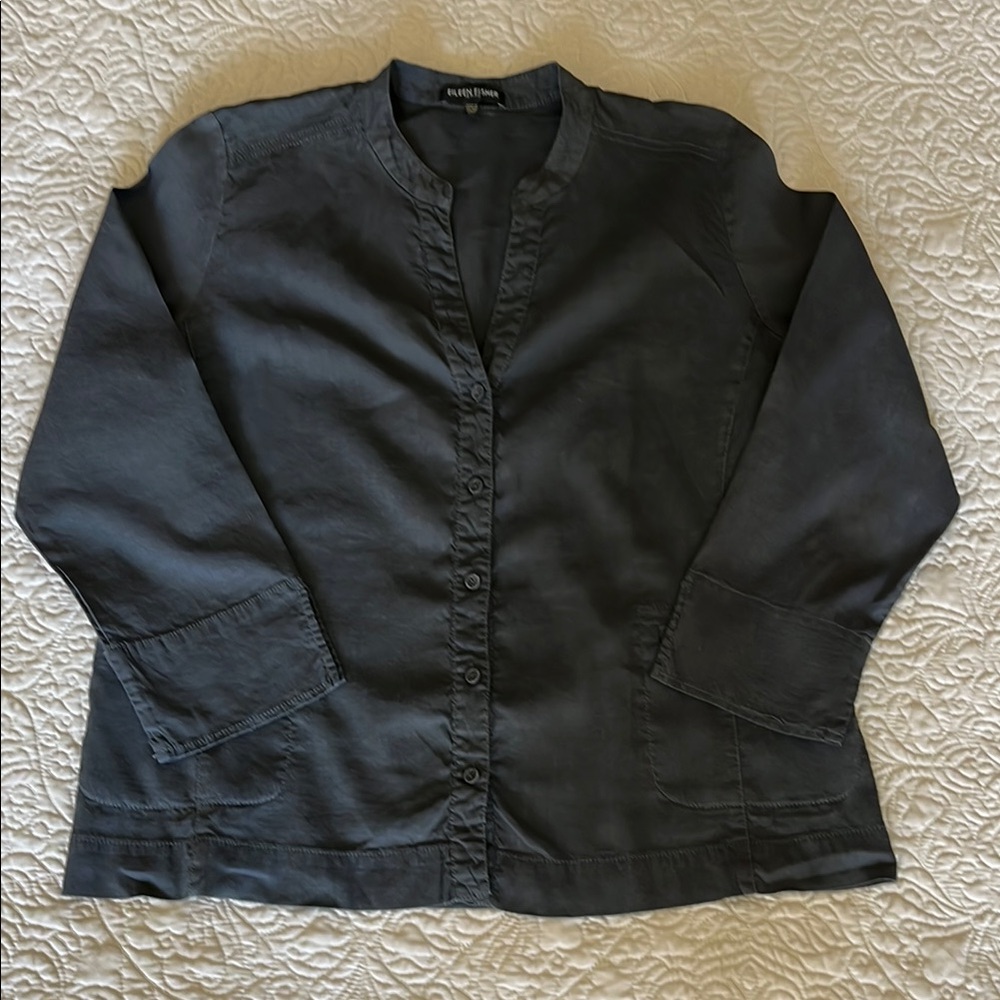Eileen Fisher Black Collarless Blazer with Relaxed Fit